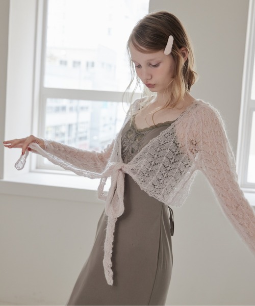 etre loin(エトルワン)の「Mohair crochet ribbon cardigan(カーディガン/ボレロ・レディース・ホワイト/ライトグレー/ピンク・M)」の4枚目の写真