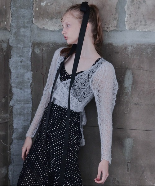 etre loin(エトルワン)の「Mohair crochet ribbon cardigan(カーディガン/ボレロ・レディース・ホワイト/ライトグレー/ピンク・M)」の5枚目の写真
