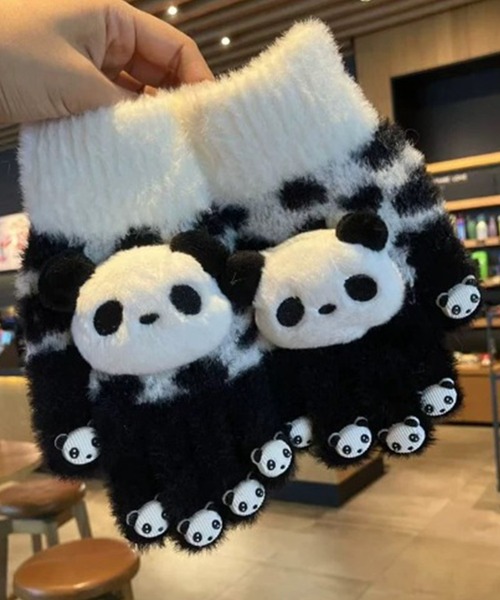 セール】タッチパネルスマホ対応 パンダがいっぱい手袋 レディース