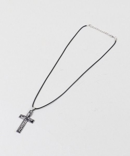 SPINNS(スピンズ)の「紐ネックレス/クロススタッズ(ネックレス・レディース・ブラック・ONESIZE)」の1枚目の写真