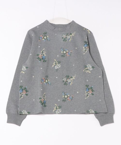 SUPER HAKKA(スーパーハッカ)の「裏毛裏起毛ドット&フラワー刺繍プルオーバー(Tシャツ/カットソー・レディース・杢グレー/ネイビー・FREE)」の2枚目の写真