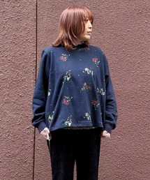 SUPER HAKKA | 裏毛裏起毛ドット＆フラワー刺繍プルオーバー(Tシャツ/カットソー)