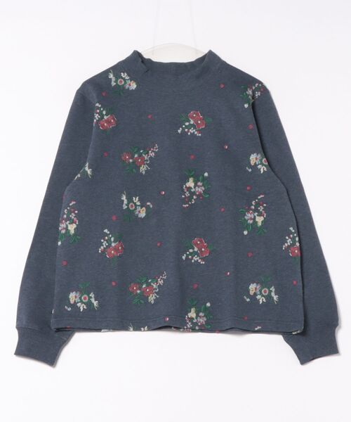 SUPER HAKKA(スーパーハッカ)の「裏毛裏起毛ドット&フラワー刺繍プルオーバー(Tシャツ/カットソー・レディース・杢グレー/ネイビー・FREE)」の4枚目の写真