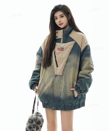 Dalfwin（ダールフィン）の「韓国ファッション THE CLASSICヴィンテージデニム配色中綿ブルゾン（ブルゾン）」