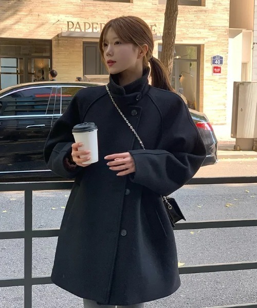 FAVORITO(ファヴォリート)の「スタンドカラーシングルブレストメルトンジャケット(ステンカラーコート・レディース・ネイビー/ブラック・F)」の20枚目の写真