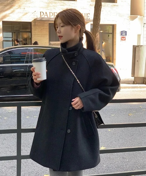 FAVORITO(ファヴォリート)の「スタンドカラーシングルブレストメルトンジャケット(ステンカラーコート・レディース・ネイビー/ブラック・F)」の21枚目の写真