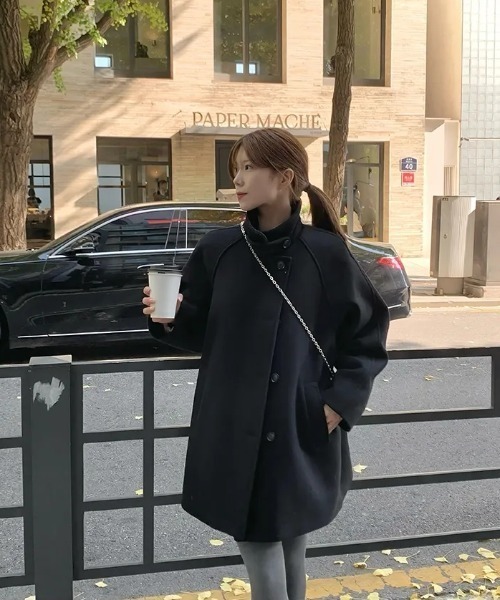 FAVORITO(ファヴォリート)の「スタンドカラーシングルブレストメルトンジャケット(ステンカラーコート・レディース・ネイビー/ブラック・F)」の14枚目の写真