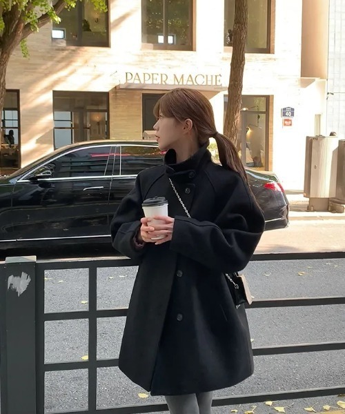 FAVORITO(ファヴォリート)の「スタンドカラーシングルブレストメルトンジャケット(ステンカラーコート・レディース・ネイビー/ブラック・F)」の13枚目の写真