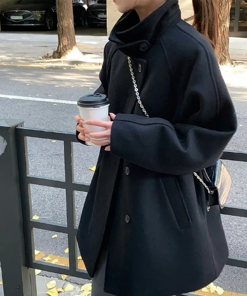 FAVORITO(ファヴォリート)の「スタンドカラーシングルブレストメルトンジャケット(ステンカラーコート・レディース・ネイビー/ブラック・F)」の22枚目の写真