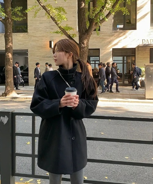 FAVORITO(ファヴォリート)の「スタンドカラーシングルブレストメルトンジャケット(ステンカラーコート・レディース・ネイビー/ブラック・F)」の15枚目の写真