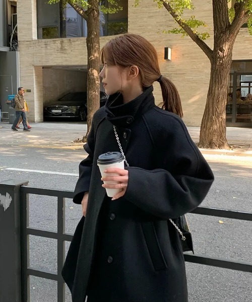 スタンドカラーシングルブレストメルトンジャケット（ステンカラー