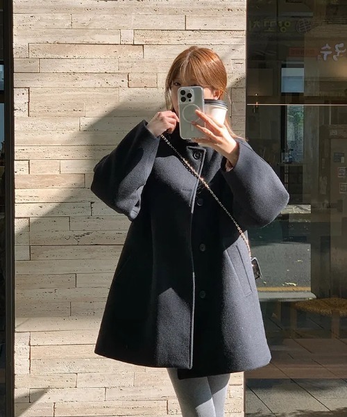 FAVORITO(ファヴォリート)の「スタンドカラーシングルブレストメルトンジャケット(ステンカラーコート・レディース・ネイビー/ブラック・F)」の17枚目の写真