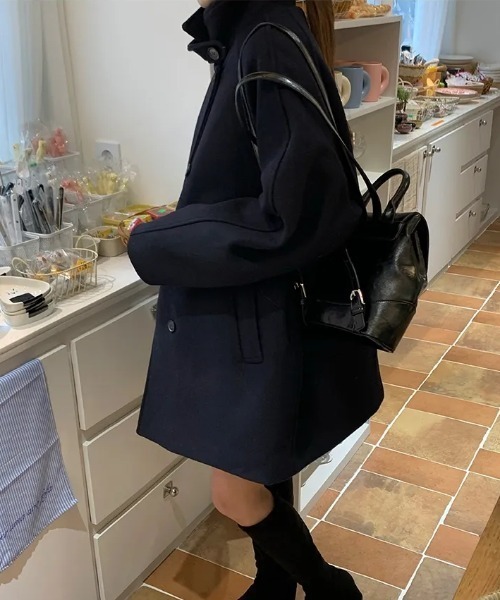 FAVORITO(ファヴォリート)の「スタンドカラーシングルブレストメルトンジャケット(ステンカラーコート・レディース・ネイビー/ブラック・F)」の6枚目の写真