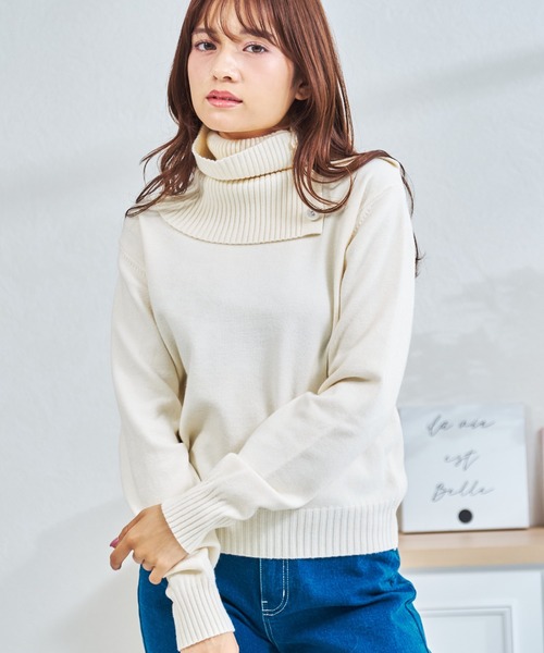MISCH MASCH(ミッシュマッシュ)の「ZOZO限定 ネックウォーマー2wayニット(ニット/セーター・レディース・アイボリー/グレー・フリ-)」の2枚目の写真