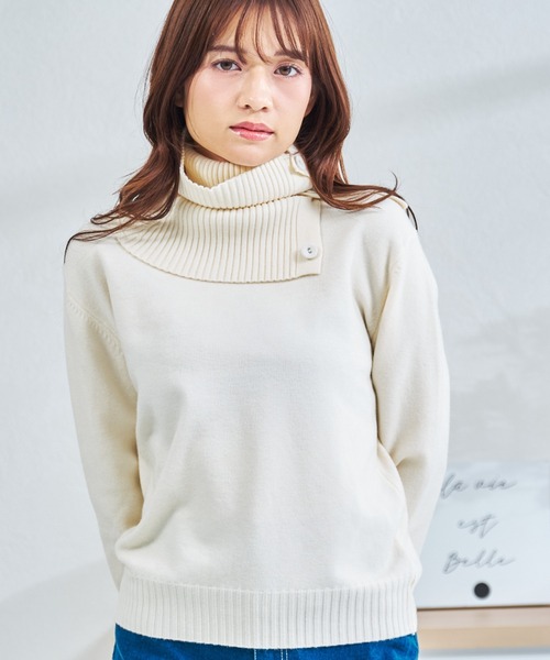 MISCH MASCH(ミッシュマッシュ)の「ZOZO限定 ネックウォーマー2wayニット(ニット/セーター・レディース・アイボリー/グレー・フリ-)」の9枚目の写真