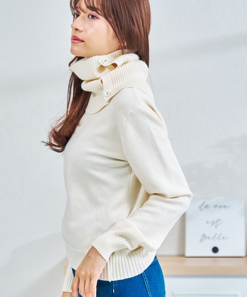 MISCH MASCH(ミッシュマッシュ)の「ZOZO限定 ネックウォーマー2wayニット(ニット/セーター・レディース・アイボリー/グレー・フリ-)」の10枚目の写真