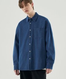 オーバーサイズインディゴウォッシングデニムシャツ[ブルー]