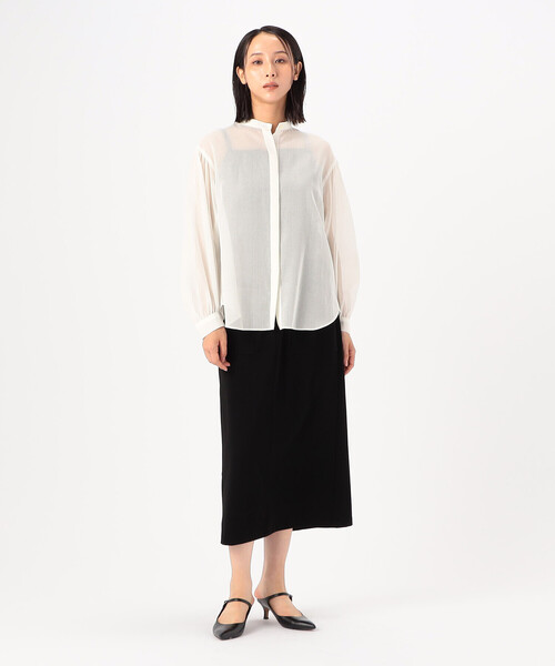 Gabardine K.T(ギャバジンケーティー)の「〔 +サイズ 〕 【ツインセット】コットン和紙シアー平織り シアージレ×ブラウス(シャツ/ブラウス・レディース・オフホワイト/ライトグレー・13号)」の4枚目の写真