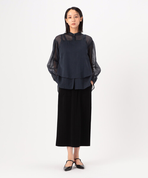 Gabardine K.T(ギャバジンケーティー)の「〔 +サイズ 〕 【ツインセット】コットン和紙シアー平織り シアージレ×ブラウス(シャツ/ブラウス・レディース・オフホワイト/ライトグレー・13号)」の9枚目の写真