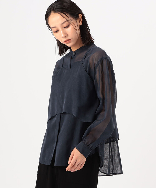 Gabardine K.T(ギャバジンケーティー)の「〔 +サイズ 〕 【ツインセット】コットン和紙シアー平織り シアージレ×ブラウス(シャツ/ブラウス・レディース・オフホワイト/ライトグレー・13号)」の10枚目の写真