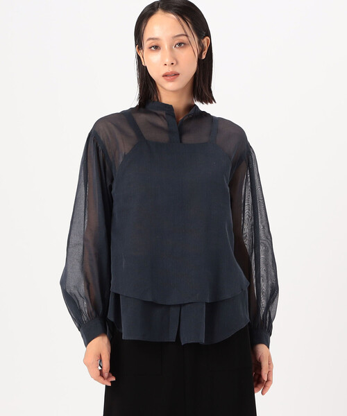Gabardine K.T(ギャバジンケーティー)の「〔 +サイズ 〕 【ツインセット】コットン和紙シアー平織り シアージレ×ブラウス(シャツ/ブラウス・レディース・オフホワイト/ライトグレー・13号)」の11枚目の写真