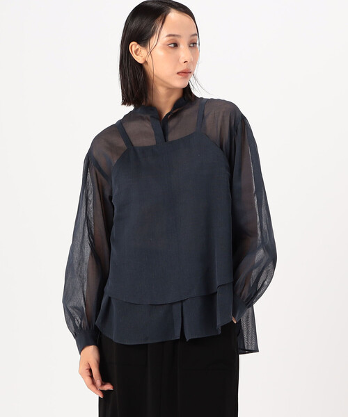 Gabardine K.T(ギャバジンケーティー)の「〔 +サイズ 〕 【ツインセット】コットン和紙シアー平織り シアージレ×ブラウス(シャツ/ブラウス・レディース・オフホワイト/ライトグレー・13号)」の12枚目の写真