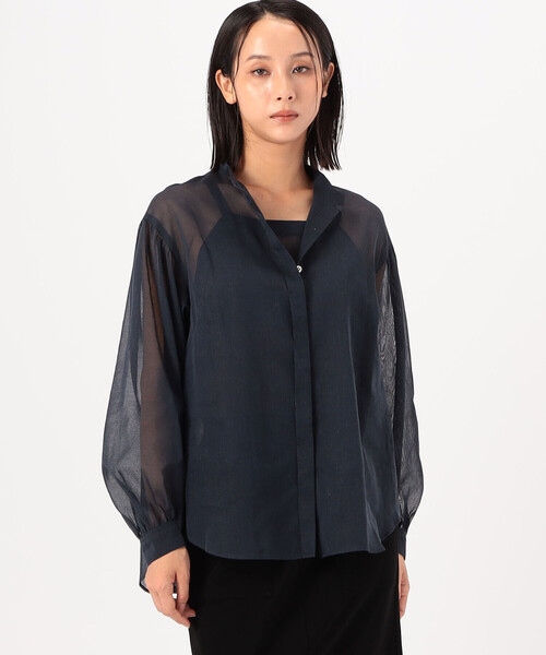 Gabardine K.T(ギャバジンケーティー)の「〔 +サイズ 〕 【ツインセット】コットン和紙シアー平織り シアージレ×ブラウス(シャツ/ブラウス・レディース・オフホワイト/ライトグレー・13号)」の13枚目の写真