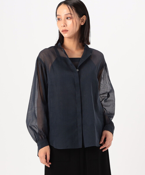 Gabardine K.T(ギャバジンケーティー)の「〔 +サイズ 〕 【ツインセット】コットン和紙シアー平織り シアージレ×ブラウス(シャツ/ブラウス・レディース・オフホワイト/ライトグレー・13号)」の14枚目の写真