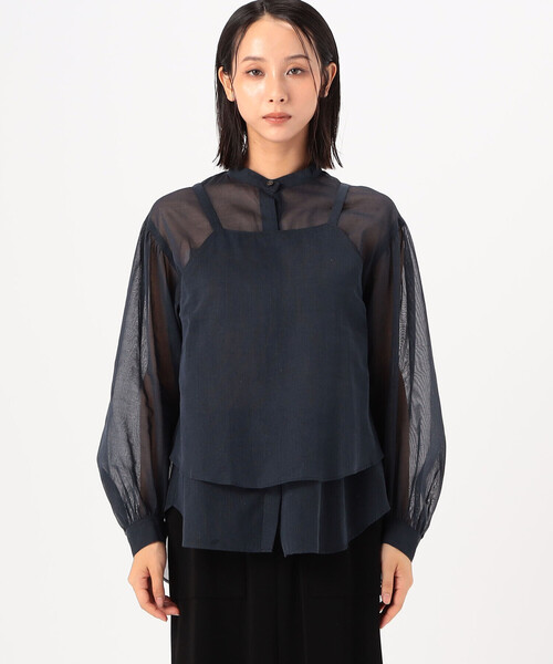 Gabardine K.T(ギャバジンケーティー)の「〔 +サイズ 〕 【ツインセット】コットン和紙シアー平織り シアージレ×ブラウス(シャツ/ブラウス・レディース・オフホワイト/ライトグレー・13号)」の15枚目の写真