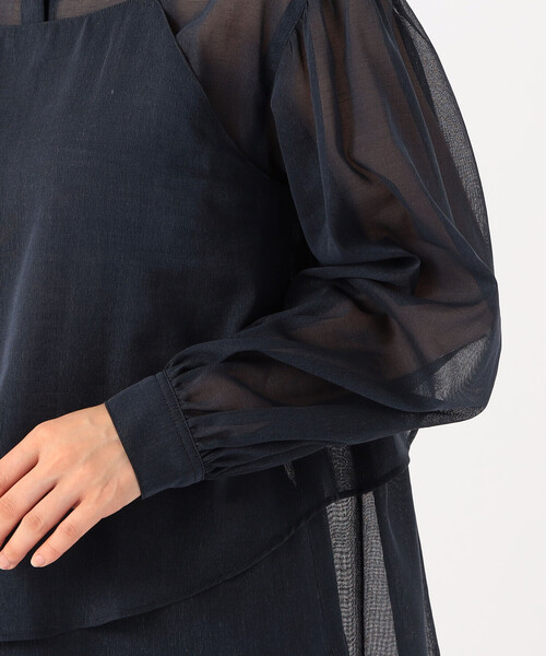 Gabardine K.T(ギャバジンケーティー)の「〔 +サイズ 〕 【ツインセット】コットン和紙シアー平織り シアージレ×ブラウス(シャツ/ブラウス・レディース・オフホワイト/ライトグレー・13号)」の19枚目の写真