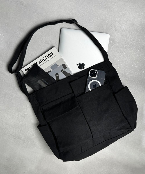 セール】11D67-MZ マルチポケット キャンバス ショルダーバッグ