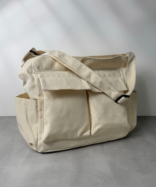 セール】11D67-MZ マルチポケット キャンバス ショルダーバッグ