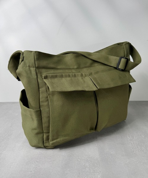 セール】11D67-MZ マルチポケット キャンバス ショルダーバッグ