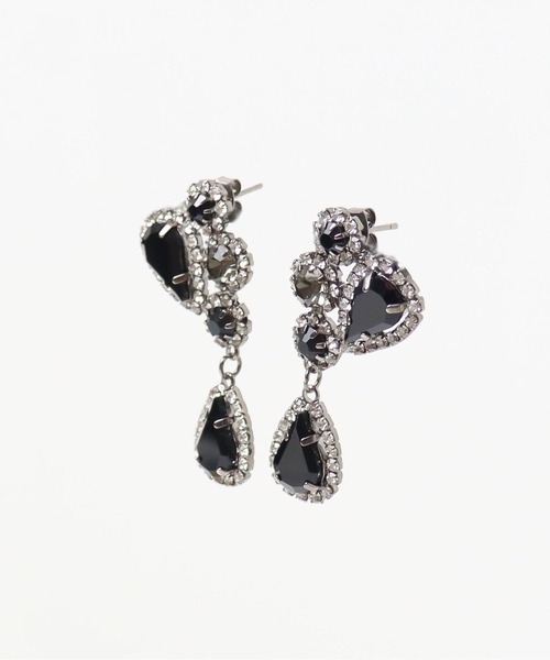 KU-CROISSANT（クークロワッサン）の「ドロップビジューピアス（ピアス（両耳用）・レディース・ブラック/ホワイト・ONE SIZE）」の2枚目の写真