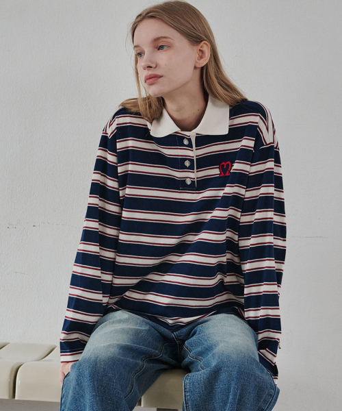 MALOUPE(マロップ)の「5108 ストライプカラーTシャツ(ネイビー)(Tシャツ/カットソー・レディース・ネイビー・FREE)」の1枚目の写真
