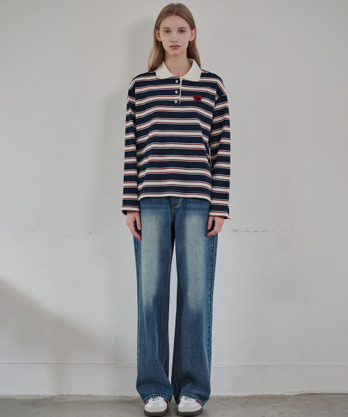 MALOUPE(マロップ)の「5108 ストライプカラーTシャツ(ネイビー)(Tシャツ/カットソー・レディース・ネイビー・FREE)」の3枚目の写真