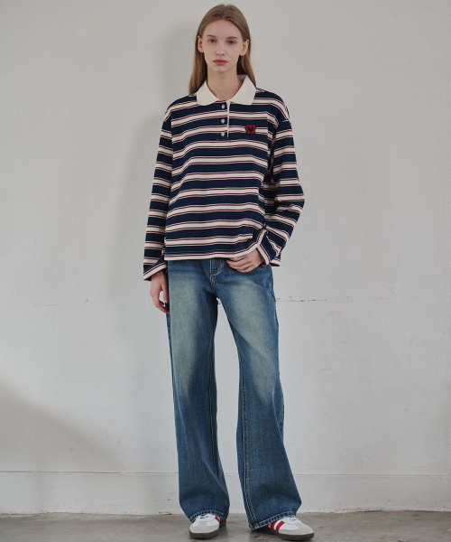 MALOUPE(マロップ)の「5108 ストライプカラーTシャツ(ネイビー)(Tシャツ/カットソー・レディース・ネイビー・FREE)」の4枚目の写真