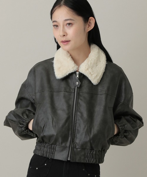 3.3 Field Trip （3.3フィールドトリップ）の「3.3 Field Trip／3wayフェイクレザーファー襟ショートジャケット（ブルゾン・レディース・ブラウン/ブラック・FREE）」の4枚目の写真