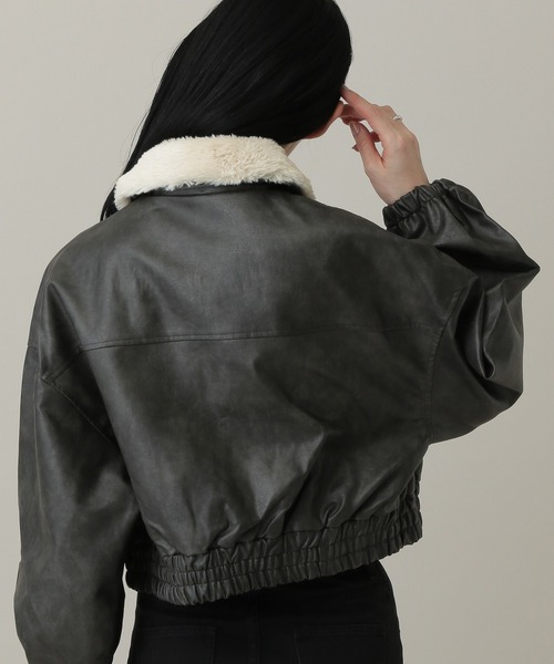 3.3 Field Trip （3.3フィールドトリップ）の「3.3 Field Trip／3wayフェイクレザーファー襟ショートジャケット（ブルゾン・レディース・ブラウン/ブラック・FREE）」の5枚目の写真