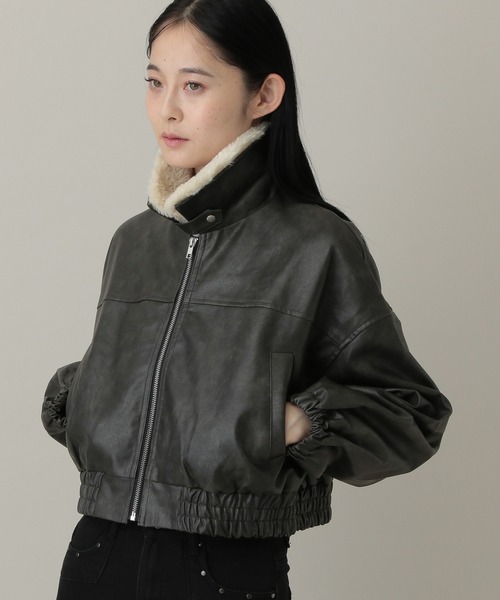 3.3 Field Trip （3.3フィールドトリップ）の「3.3 Field Trip／3wayフェイクレザーファー襟ショートジャケット（ブルゾン・レディース・ブラウン/ブラック・FREE）」の6枚目の写真