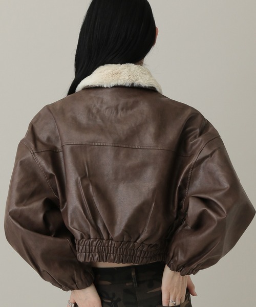 3.3 Field Trip （3.3フィールドトリップ）の「3.3 Field Trip／3wayフェイクレザーファー襟ショートジャケット（ブルゾン・レディース・ブラウン/ブラック・FREE）」の10枚目の写真