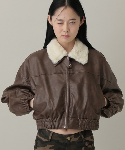 3.3 Field Trip （3.3フィールドトリップ）の「3.3 Field Trip／3wayフェイクレザーファー襟ショートジャケット（ブルゾン・レディース・ブラウン/ブラック・FREE）」の8枚目の写真