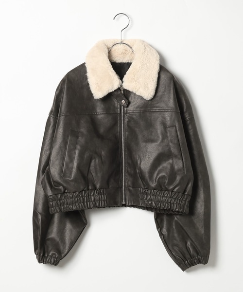 3.3 Field Trip （3.3フィールドトリップ）の「3.3 Field Trip／3wayフェイクレザーファー襟ショートジャケット（ブルゾン・レディース・ブラウン/ブラック・FREE）」の16枚目の写真