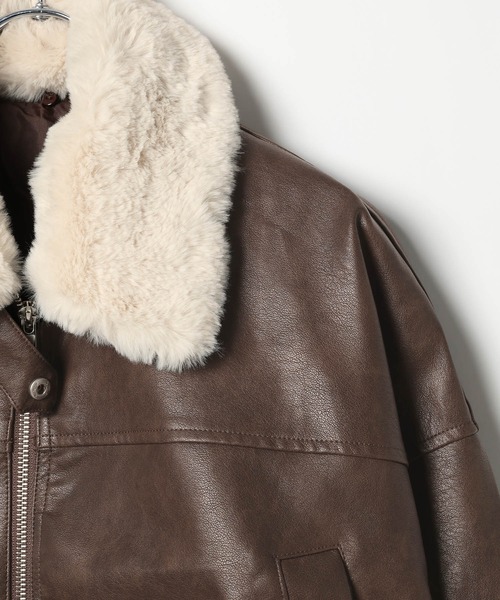 3.3 Field Trip （3.3フィールドトリップ）の「3.3 Field Trip／3wayフェイクレザーファー襟ショートジャケット（ブルゾン・レディース・ブラウン/ブラック・FREE）」の22枚目の写真