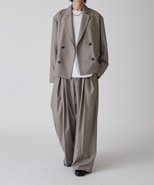 Lui's（ルイス）の「【Neucon】CROSS TUCK CENTER PRESS WIDE SLACKS  / クロスタックセンタープレスワイドスラックス / セットアップ対応（スラックス・メンズ・グレー/ブラック・1/2）」の4枚目の写真