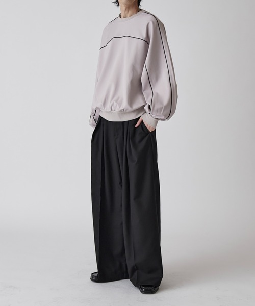 Lui's（ルイス）の「【Neucon】CROSS TUCK CENTER PRESS WIDE SLACKS  / クロスタックセンタープレスワイドスラックス / セットアップ対応（スラックス・メンズ・グレー/ブラック・1/2）」の3枚目の写真