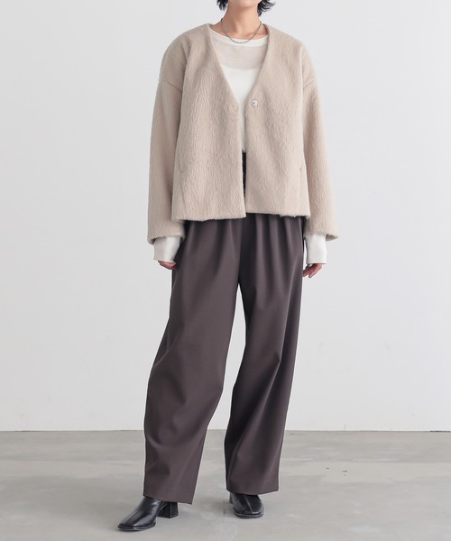 for/c（フォーシー）の「シャギーVネックブルゾン【サスティナブル】（ノーカラージャケット・レディース・グレー/ベージュ・L/M）」の10枚目の写真