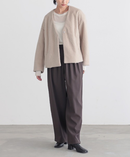for/c（フォーシー）の「シャギーVネックブルゾン【サスティナブル】（ノーカラージャケット・レディース・グレー/ベージュ・L/M）」の18枚目の写真