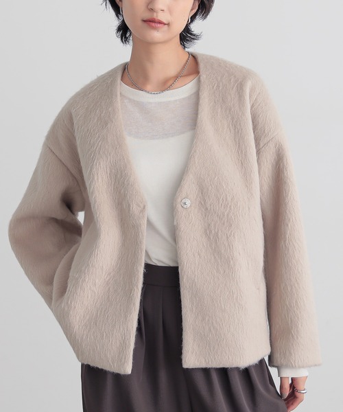 for/c（フォーシー）の「シャギーVネックブルゾン【サスティナブル】（ノーカラージャケット・レディース・グレー/ベージュ・L/M）」の6枚目の写真
