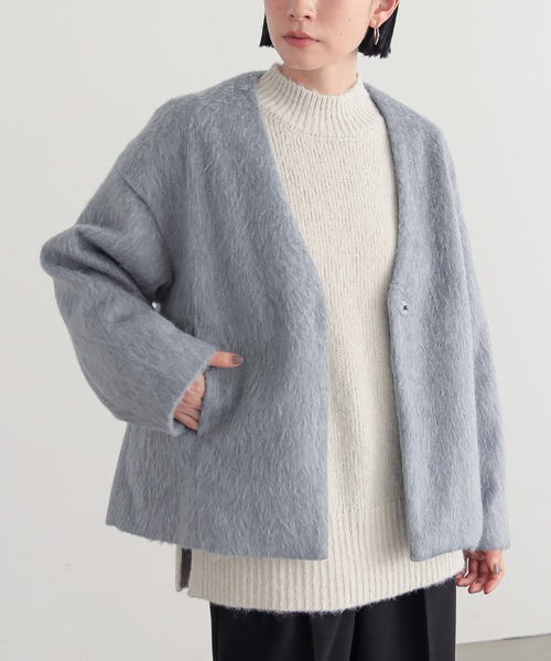 for/c（フォーシー）の「シャギーVネックブルゾン【サスティナブル】（ノーカラージャケット・レディース・グレー/ベージュ・L/M）」の22枚目の写真